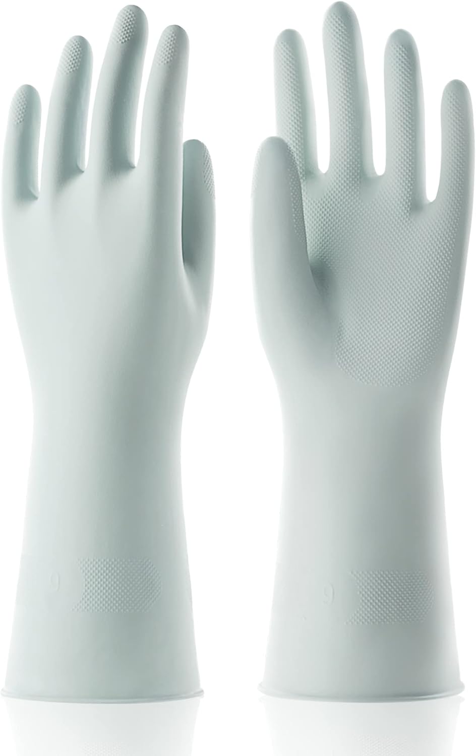 COOLJOB Medium Reusable Rubber Dishwashing Cleaning Gloves for Kitchen Bathroom, Non-Slip Grippy Long Dish Washing Gloves with Flocked Cotton Liner, Flexible Durable & Waterproof, Mint Green, 1 Pair