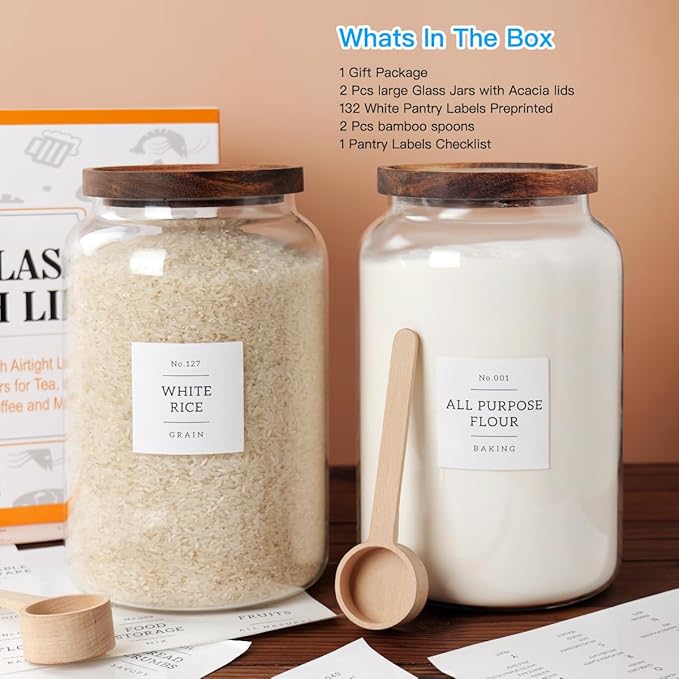 CZSZYGHBAO 2 PCS Large Glass Jar with Airtight Lid, Glass Food Storage Jars for Tea,Spice,Cereal, Egg,Flour,Coffee and More(1 gallon/4000 ml)