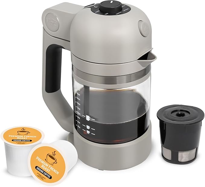 VINCI Micro Café Smallest Single-Serve Glass Coffee Brewer | Compatible with K-Cups, Pods & Ground Coffee | Enclosed & Circle Flow Brewing for Hotter, Richer Flavor | Brews 4oz to 20oz (Gray)