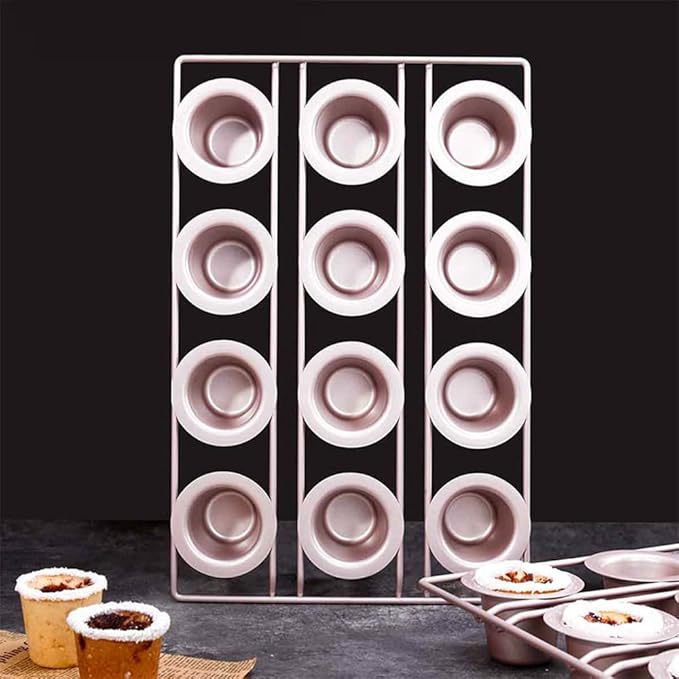 12-Cavity Popover Pan Non-Stick Yorkshire Muffin Puddings Cake Quiches Cupcake Mold Bakeware for Oven Baking (Champagne Gold)