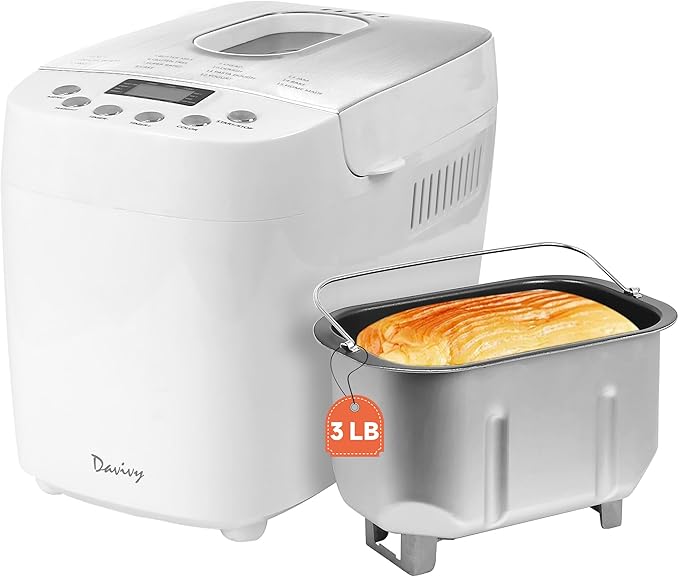 Davivy Bread Maker Machine with 2 Dough Kneading Paddles,15-in-1 Automatic Large Capacity Bread Machine Nonstick Bowl For Bread, Jam& Yogurt, 3 Loaf Sizes and 3 Crust Settings