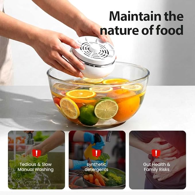 Fruit and Vegetable Washing Machine, Waterproof Fruit and Vegetable Cleaner, Rotatable Fruit and Vegetable Machine, The Fruit Cleaner Device Automatically Turns on in The Water (White)