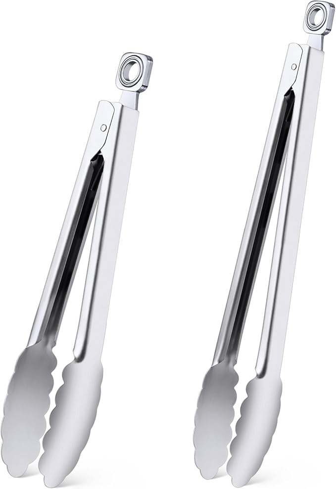 Kitchen Tongs for Cooking - 9 Inch & 12 Inch Heat Resistant Stainless Steel Metal Locking Tong, BBQ Tongs Grill Tong for Cooking, Grilling, BBQ/Barbecue, Food (9+12 inch)