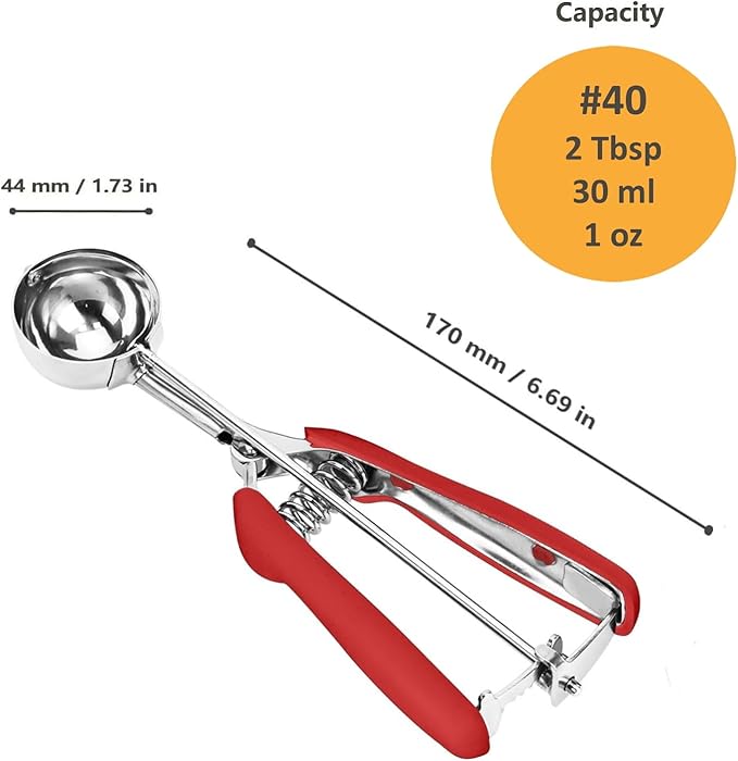 Red 2 Tbsp/ 30 ml/ 1 oz Stainless Steel Ice Cream & Cookie Scoop with Trigger Release