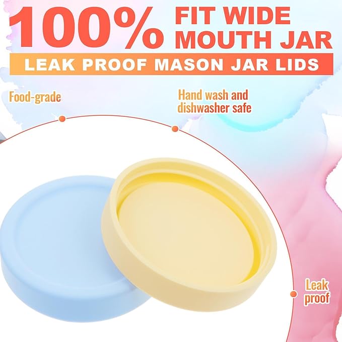 Teenyyou 6 Pcs Silicone Regular Mouth Lids Mason Jar Lids Thickened Leak Proof Lid for 70 mm All regular mouth Mason Jars, Reusable Large Canning Jar Caps(Macaron)