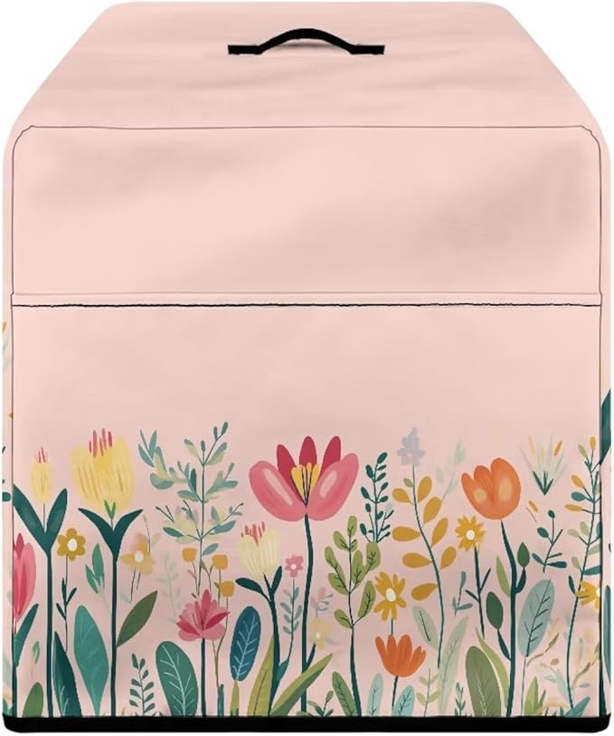 Meat Food Slicer Cover with Organizer Side Pocket, 16x13x13 Inch (Only Cover) Slicer Machine Protection Accessories Dust-proof Waterproof for Home Kitchen, Simple Cartoon Flower Print