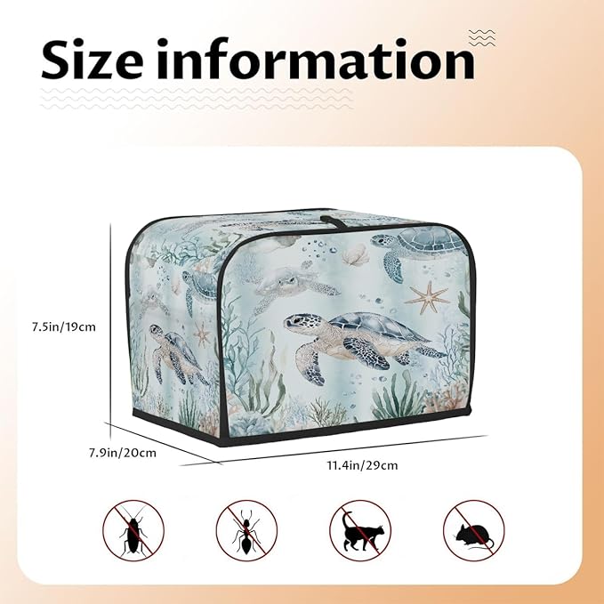 2 Slice Toaster Cover,Ocean Sea Turtles Small Kitchen Appliance Bread Machine Cover with Pockets,Dust & Fingerprint Protection