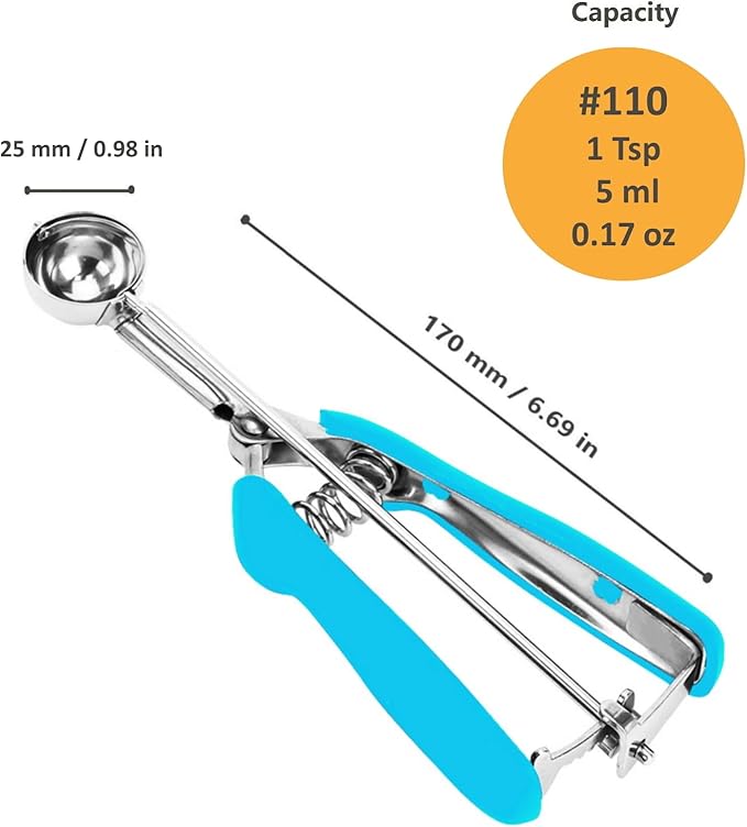 Extra Mini Cookie Scoop for Baking, 1 tsp / 5 ml Cookie Scooper, 18/8 Stainless Steel Cookie Scooper for Baking, Cookie Dough Scoop with Non-slip Grip (Blue)