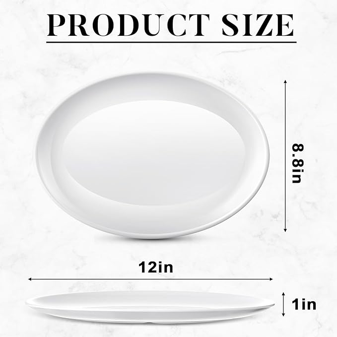 Dandat 24 Pcs Large Serving Platters Oval Trays White Plates Serving Dish for Wedding Party Restaurant Home Steak, Taco, Sushi, Appetizer, Cake (12 Inch)