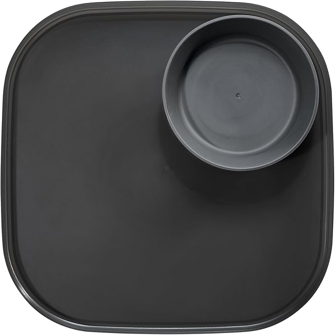 madesmart Dipware Reusable Dining Plate/Serving Tray for Appetizers and Snacks, Food-Safe Appetizer Serving Platter with Removable Dip Bowl, Carbon