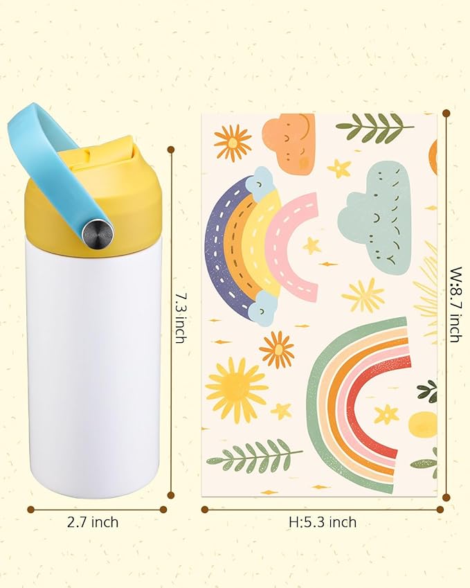 OFFNOVA 12oz Kids Sublimation Tumbler, 8 Pack Stainless Steel Sippy Cup Blank, Vacuum Insulated Water Bottle with Leak-Proof Straw Lid