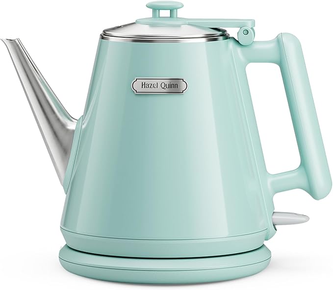 Hazel Quinn Electric Kettle - 1L/34oz Small Tea Kettle, 800W Fast Boil, All 304 Stainless Steel Interior, Double Wall for Cool Touch and Thermal, Auto Shut-Off, BPA-Free, Cordless - Mint Green