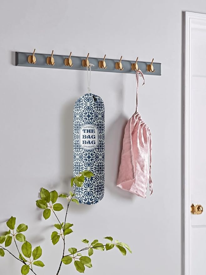 HiLus Bag Holder, Blue Fabric Grocery Bags Holder Organizer, Wall Mount Plastic Bags Storage Container Dispenser, Kitchen Storage & Organization Product Accessories