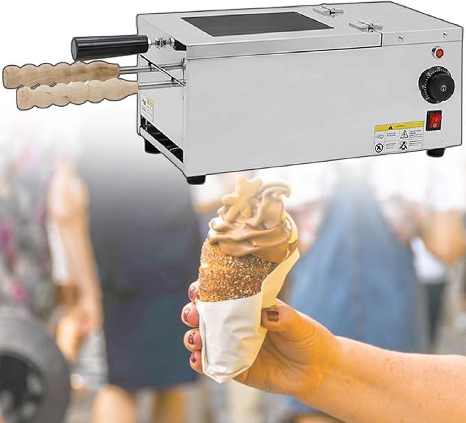 Cake Pop Roller Machine, Chimney Cake Roll Oven Machine 110V 220V Electric Chimney Roll Cake Maker, 2pcs/Time Ice Cream Cone Oven Machine,110V