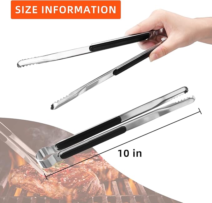 4 Pack Premium Stainless Steel Kitchen Tongs, Serving Tongs for Cooking, XEVOM Metal Food Tongs with Non-Slip Grip, Heat Resistant Grill Tongs 10 inch
