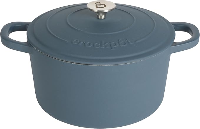 Crock-Pot Artisan 5-Quart Round European Enameled Cast Iron Dutch Oven with Lid – Matte Navy Blue, Durable Oven Safe Cookware