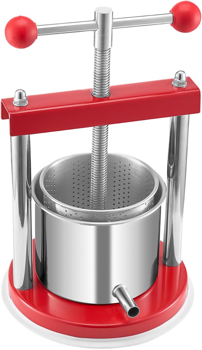 VEVOR 0.44 Gal/1.65L Fruit Wine Press, 2 Stainless Steel Barrels, Manual Juice Maker, Cider Apple Grape Tincture Honey Olive Oil Making Press with T-Handle for Outdoor Kitchen Home