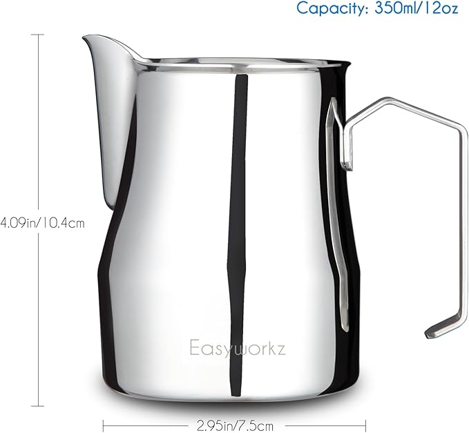 Easyworkz Stainless Steel Espresso Cup 2pcs Set Double Wall 5 oz, Bundled Espresso Steaming Pitcher Stainless Steel 12 oz Coffee Frothing Picther Milk Jug Cappuccino Latte Art Cup