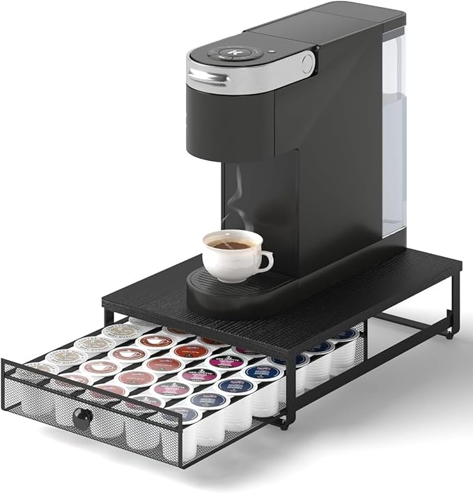 Sedegn Coffee Pod Holder Counter Coffee Vertuo Capsules Storage Organizer with Sliding Drawer Compatible For 35 K-Cup Pods No Assembly Needed Black