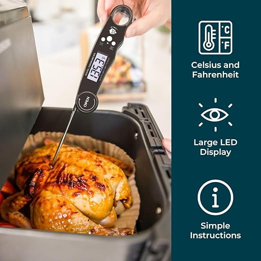 Cathy Yoder's Meat Thermometer Digital, Instant Read Food Thermometer for Cooking in Air Fryer Oven, BBQ, Grill & Baking. Measure Internal Temperatures Probe Easy Display Kitchen Grilling Accessories