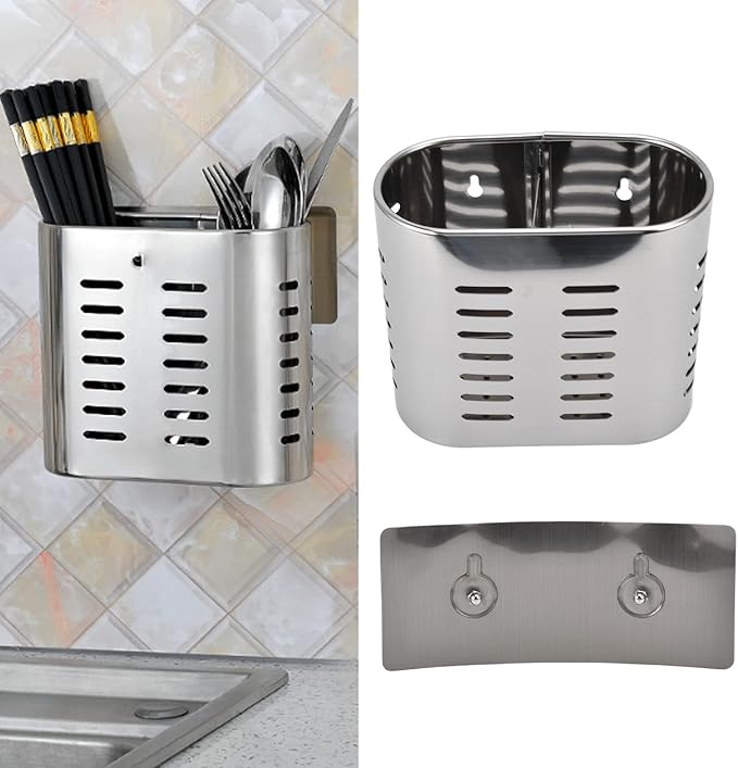Fdit Household Wall Mount Utensil Drying Racks,Cooking Utensil Holder Flatware Hanging Organizer Drying Racks with Hollow Design for Spoons Knives Forks Chopsticks