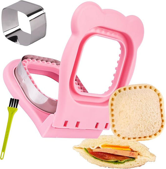 LEPCY Uncrustables Sandwich Maker Sealer Cutter, Crustless Sandwich Cutter, PB&J Uncrustable Maker - Color Pink, Square Shape