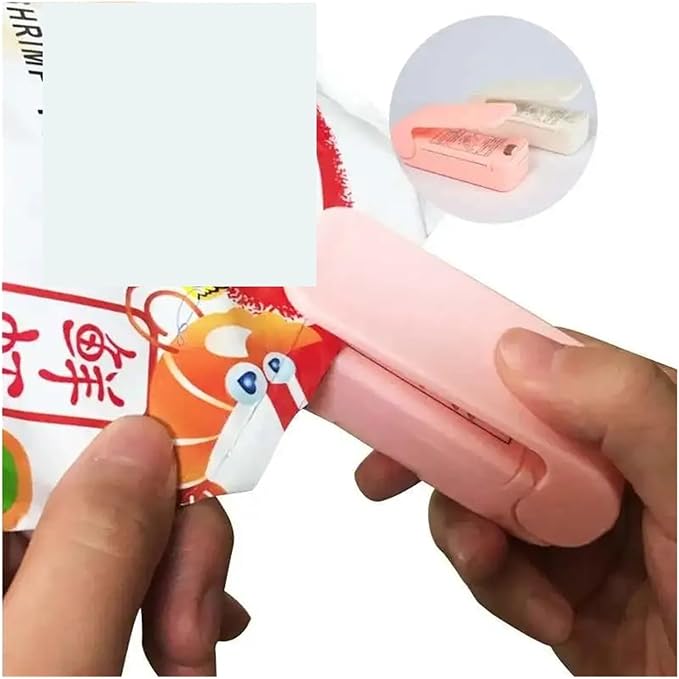 Sealing Machine, 6pcs Mini Heat Bag Packaging Sealer Portable Plastic Bag Clip Sealing Machine Food Storage Sealer Snack Sealer Kitchen Helper(Pink)
