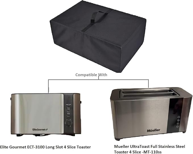 AF-WAN Heavy Duty 600D Nylon Black Toaster Cover, Waterproof, Dustproof, UV-Protected, Fits Elite Gourmet ECT-3100, Mueller MT-110ss & Other 4-Slice Toasters