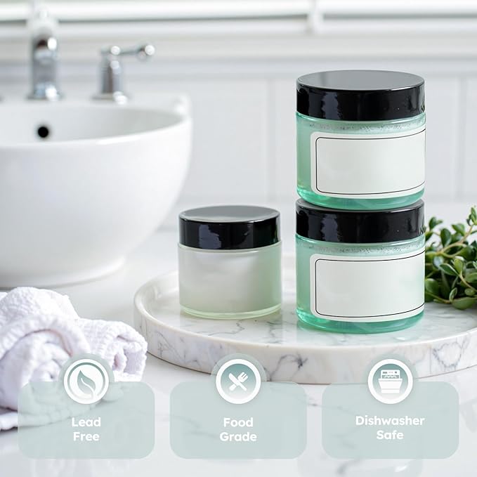 2 oz Glass Jars with Lids, 36 Pack Clear Small Glass Jars with Black Lids Leakproof Round Airtight Empty Cosmetic Travel Containers with Inner Liners For Lotions Powders and Candle Making