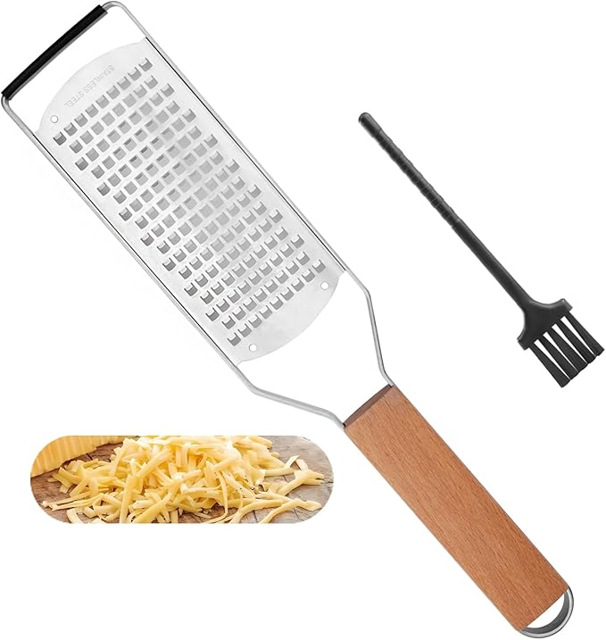 SHIKORI Professional Cheese Graters for Kitchen Stainless Steel Handheld, Metal Lemon Zester Grater With Wood Handle For Cheese, Chocolate, Spices, Kitchen Gadgets And Tools-Square Hole