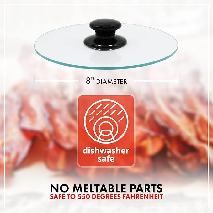 Northwest Enterprises Bacon Press, Round Tempered Glass Bacon Press and Splatter Shield, Perfectly Cooked Flat Bacon Every time! (8 Inch)