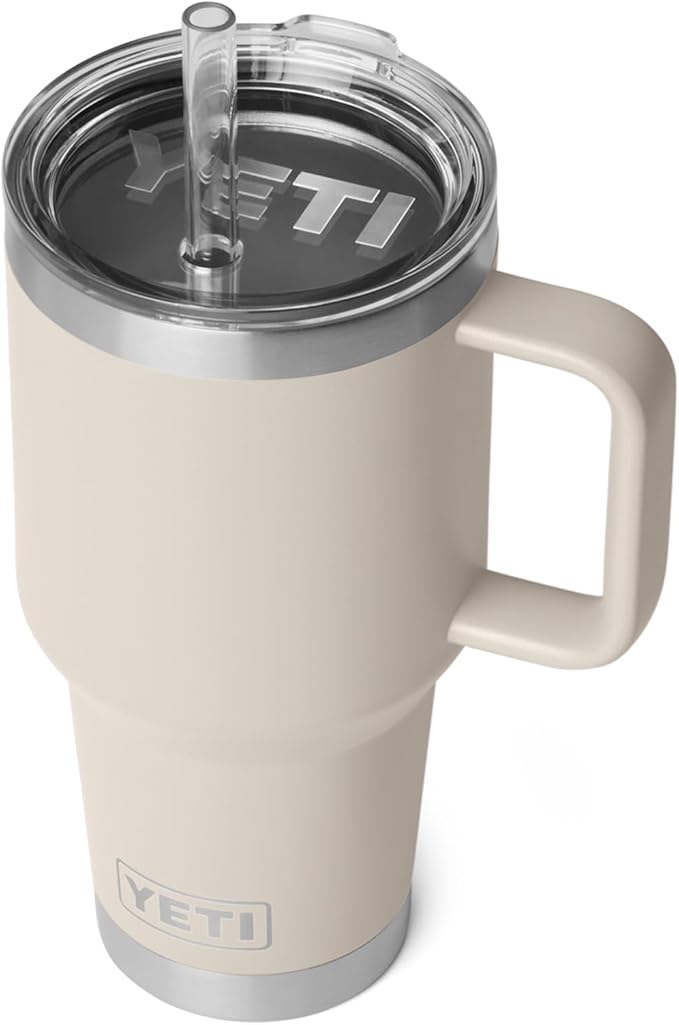 YETI Rambler 35 oz Straw Mug 2.0 - Double-Wall Vacuum Insulation for Cold Beverages – Dishwasher Safe – Cupholder Compatible – Reusable Straw – Comfortable Grip Handle – Travel Mug - Cape Taupe