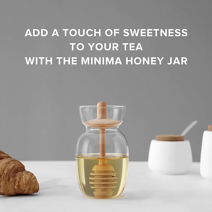 Viva Handmade Small Glass Honey Jar with Dipper and Lid – Borosilicate Glass Honey Container Dispenser, No-Drip Wood Stick for Smooth Pouring – 10 oz / 300 ml for Kitchen & Tea Ritual