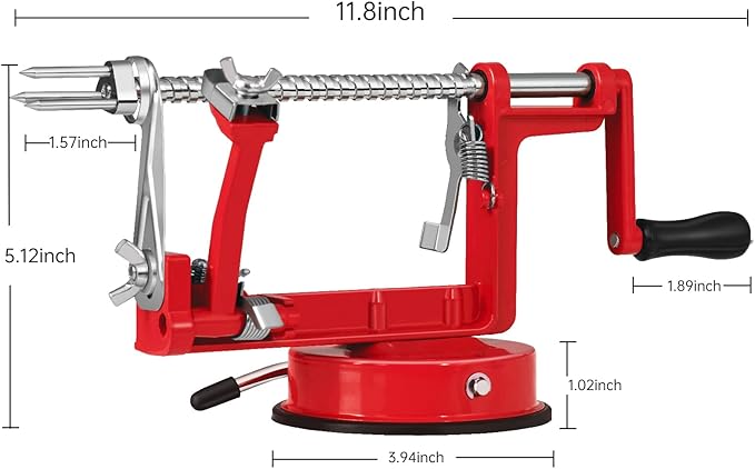 Apple Peeler Slicer Corer with Stainless Steel Blades and Powerful Suction Base for Apples Pears Potatoes(Red)