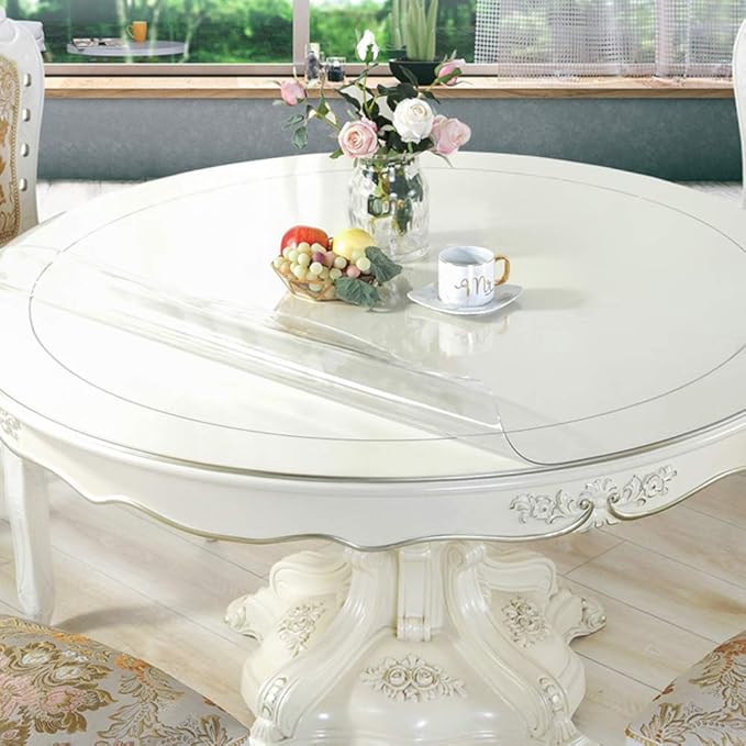 Wadrac 1.5mm Thick 48 Inch Round Dining Table Protector Non-Slip Clear Plastic Table Pad Wipeable Protective Top Topper Cover Wood Furniture Kitchen Coffee Bar Dinner Tabletop Protection Pad PVC Vinyl