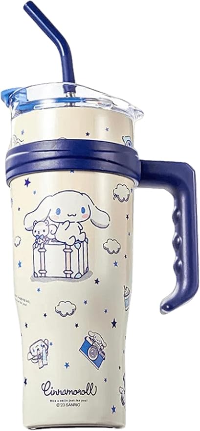Cinnamoroll Stainless Steel Insulated Tumbler with Lid, Straw & Handle 1200ml - XL Size, White