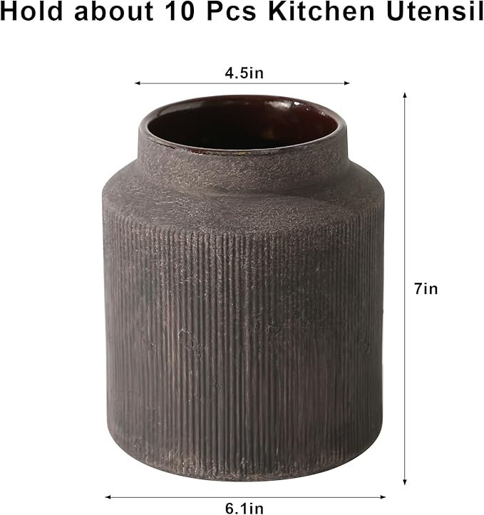 Farmhouse Ceramic Farmhouse Kitchen Utensil Holder for Countertop, Rustic Cooking Utensil Holder Crock Fit for Kitchen Counter. 6.1 x 6.1 x 7 IN