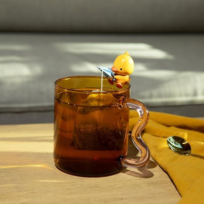 Tea Mates - 1pc Cute Fishing Duck - Tea Bag Holder and String Rest - Tea Accessory for Cup and Mug - Unique Funny Novelty Toy Gift Idea - Animal Figurine Drink Marker