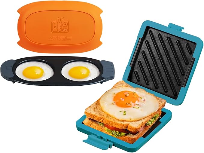 MKYSAIL 2-in-1 Microwave Breakfast Maker Bundle: Egg Cooker & Sandwich Press | Quick 90-Second Gourmet Meals | Dishwasher Safe, Portable for Home, Dorms, Travel (No Stovetop Needed!)