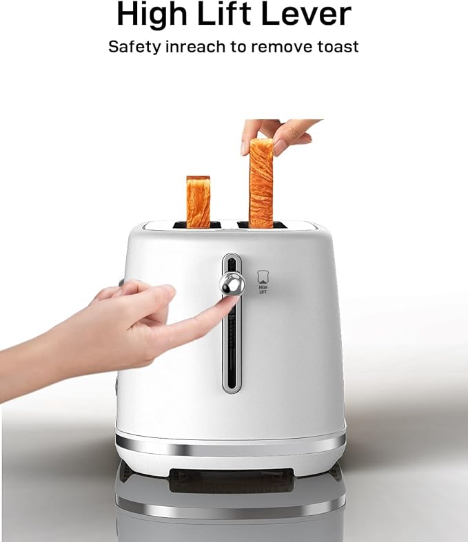 2 Slice Toaster with Extra Wide Slots & Removable Crumb Tray 6 Browning Options, Auto Shut Off & Frozen Function, Toast Fruit Bread, Bagel & Waffle, White