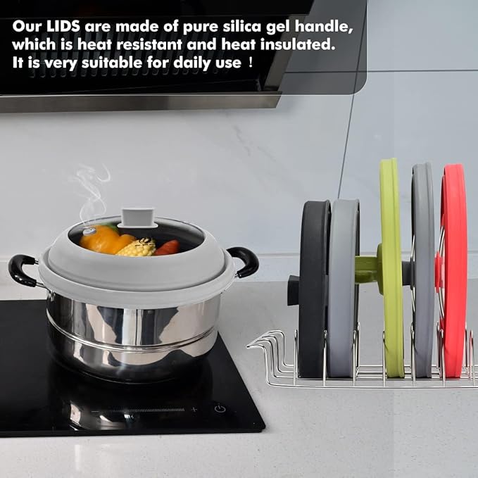 2 Pack Microwave Splatter Cover Glass Guard Lid with Collapsible Silicone for Food Pot Plate 8.5 inch and 9.8 inch Grey, Tall Lid and Standard Size Lid