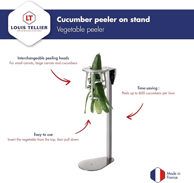 LOUIS TELLIER - Cucumber Peeler on Stand - For cucumber up to Ø2.4 in - Stainless Steel Blade and Stand - High Efficiency