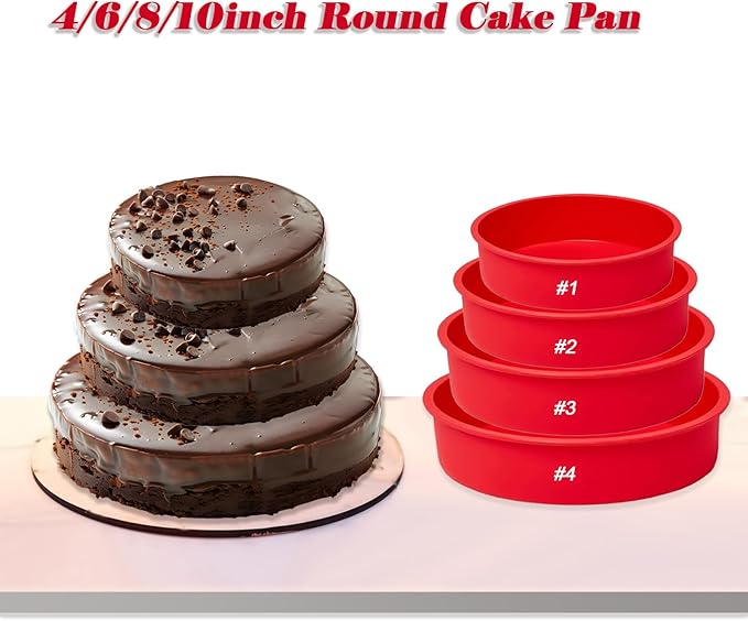 saphe 4 packs Silicone Cake Pans, Nonstick Silicone Round Cake Molds for baking, silicone bakeware sets for Cakes, Cheese Cakes and Chocolate Cake (4+6+8+10inch)
