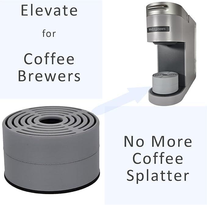 Elevate Anti-Splash Cup Riser Accessory for most Keurig K-cup, Cuisinart Single Serve, and other Coffee Makers, Adjustable for Cup Size and Drip Tray Type (Light Gray with Black Base)