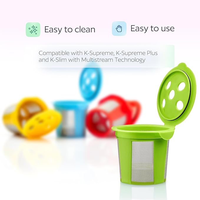 4 Reusable K Cups for Keurig K Supreme, K Supreme Plus, K Slim with Multistream Technology, K-Brew Chill, K-Duo Hot & Iced (Gen 2) – 4 Colors Refillable Kcups Coffee Filters for Keurig Coffee Makers