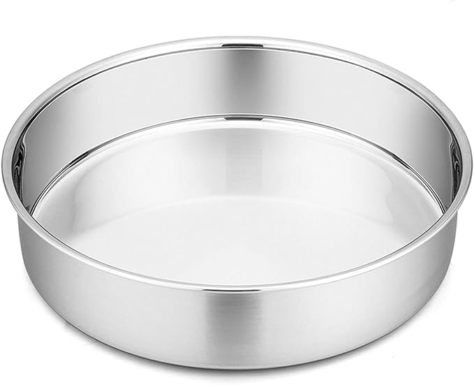 P&P CHEF 9.5 Inch Cake Pan, 1 Piece Round Layer Cake Baking Pans, Stainless Steel Smash Cake Tin Bakeware for Cooking Steaming, Nontoxic & Sturdy, Oven & Dishwasher Safe