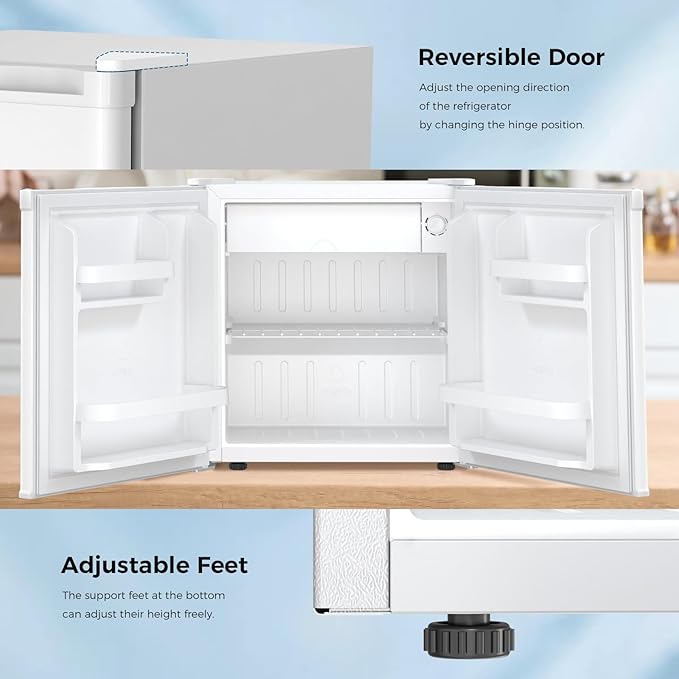 Antarctic Star Mini Fridge Compact Refrigerator with Freezer, Single Reversible Door, Dorm Fridge, Wire Shelf, Defrost Button, for Bedroom, Office, Garage, 1.7 Cu. Ft, White
