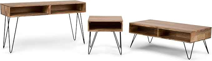 SIMPLIHOME Hunter End Table - 22 inch Wide Solid Mango Wood and Metal Square Accent Table with Open Storage Compartment and Hairpin Legs in Natural, Industrial Nightstand for Living Room or Bedroom