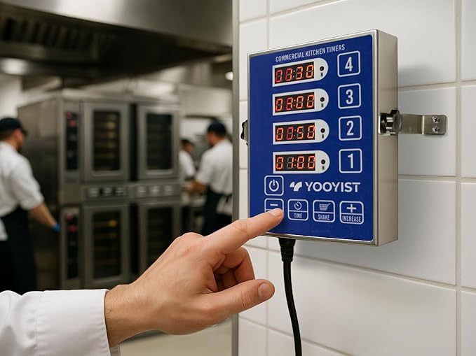 Precision Kitchen Timers for Cooking – 4 Channel Commercial Kitchen Timer Restaurant Kitchen Supplies – Stainless Steel Digital LED Chef Cooking Timer – Reminder Function, Loud Alarm, Blue