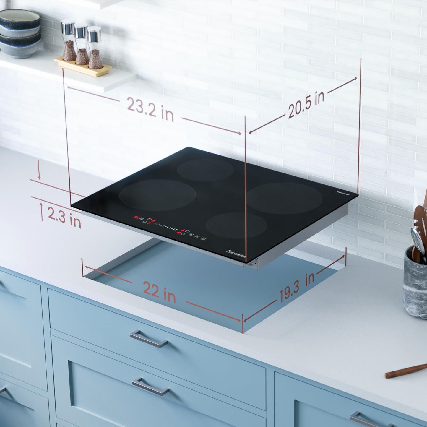 RCI241S 24" Induction Cooktop, 6700W, 4 Burners, Built-in Stove Top, Booster & Timer, 9 Power Levels, Slide Touch Control, Child Safety Lock, 240V Hard Wire, Ceramic Surface